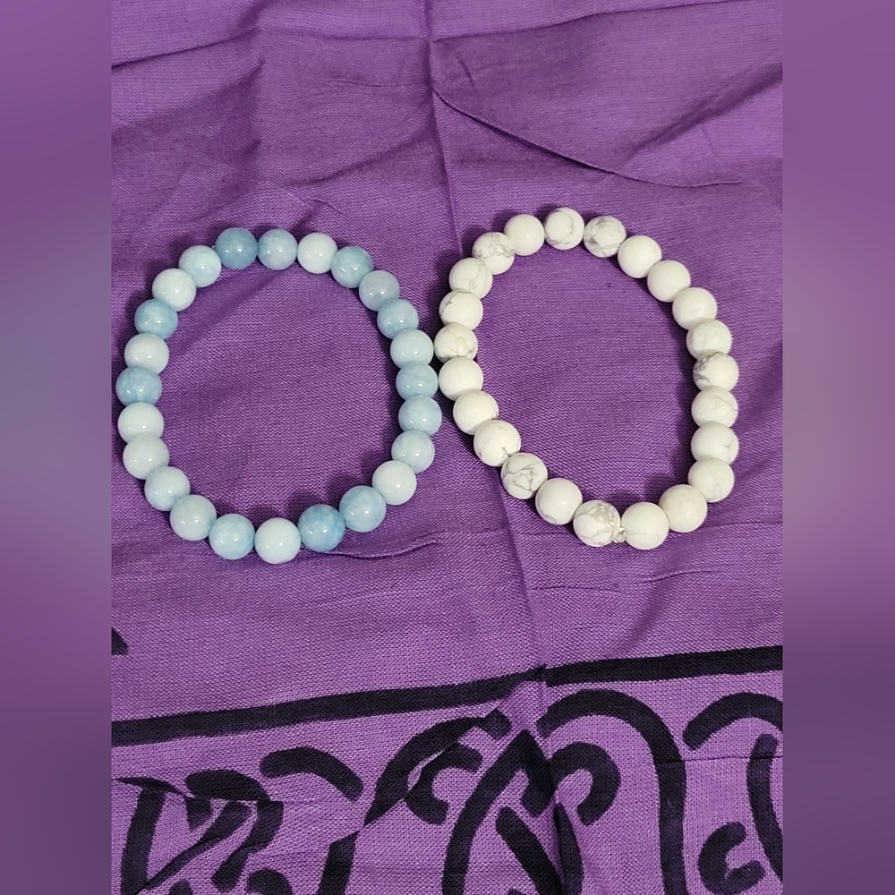 Howlite & Aquamarine Bracelet Duo